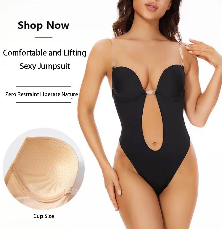 Push Up Bra Padded - Бесшовный корсет-боди с глубоким V-образным вырезом,